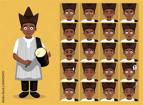 African Tribe Clothes Male Yoruba Cartoon Emotion Faces Vector