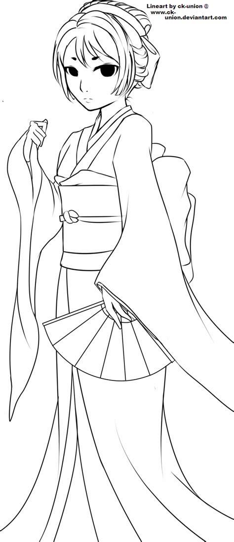 Kimono Girl Lineart By Ck Union On Deviantart