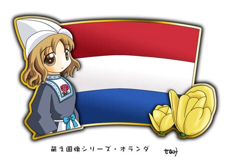 murakami senami european clothes 1girl blonde hair dutch cap dutch flag flag flower hat