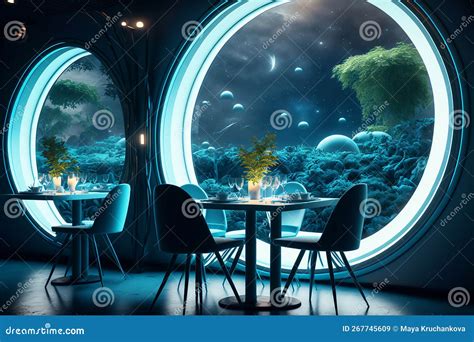 Futuristic Cafe Design With Rounded Lines In Space Stock Illustration
