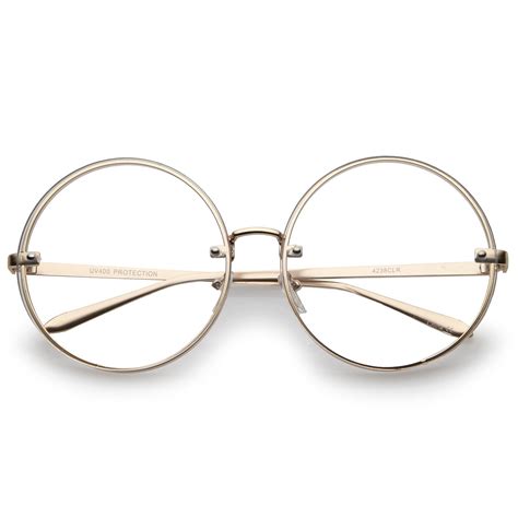 Oversize Metal Slim Temple Flat Lens Round Eyeglasses 65mm Circle Glasses Cute Glasses Glasses