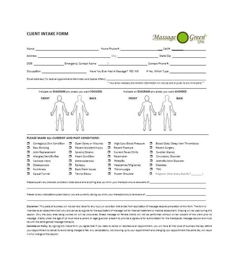 massage consultation form printable printable forms free online