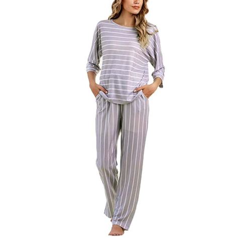 Ukap Plus Size Baggy Womens Classic Striped Pajama Set Sleepwear