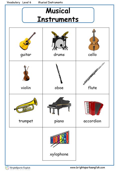 Musical English Instruments Vocabulary Worksheet English Treasure Trove