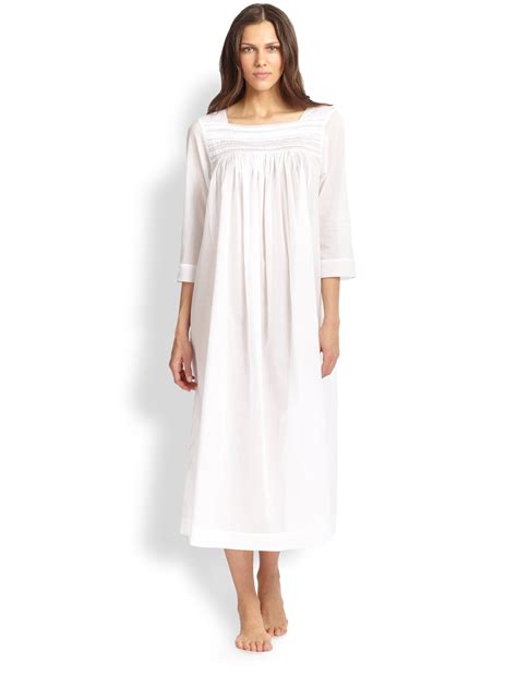Lyst Oscar De La Renta Sheer Cotton Lacetrim Nightgown In White