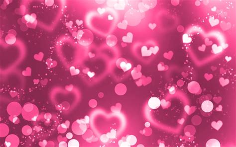 Download Wallpapers Pink Glare Hearts 4k Pink Glitter