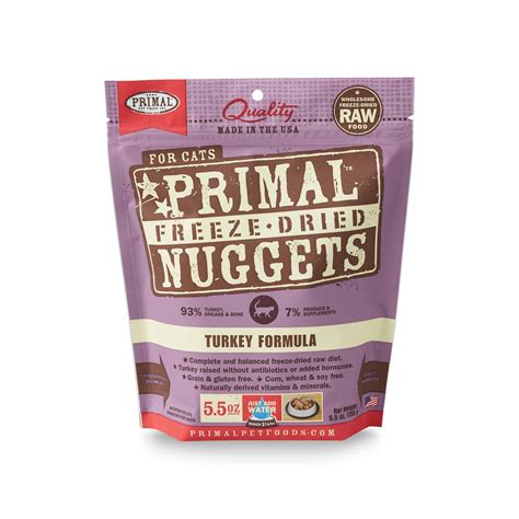 This manufacturer offers other protein options, too. Primal Turkey Formula Nuggets Grain-Free Raw Freeze-Dried ...