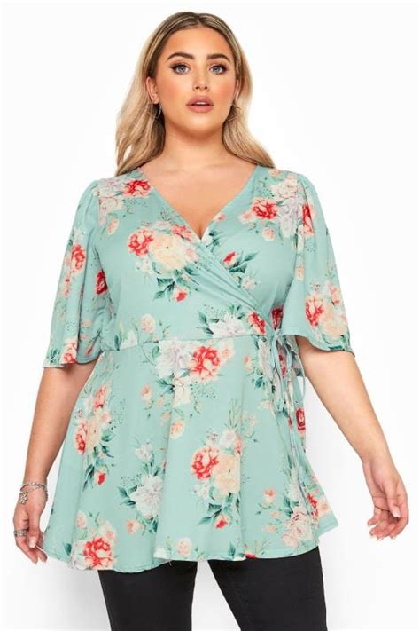 yours london sage green floral print wrap top yours clothing