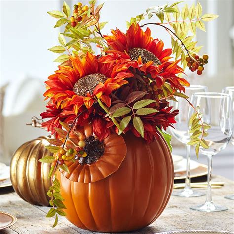 Use A Craft Pumpkin To Hold A Fall Floral Arrangement