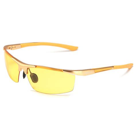 soxick® mens hd metal polarized night driving glasses sports sunglasses gold frame yellow lens