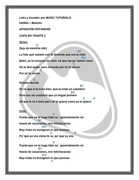 (letra y música de maluma). Hawai Maluma Letra y Acordes by MUSICTUTORIALS page 0001 ...