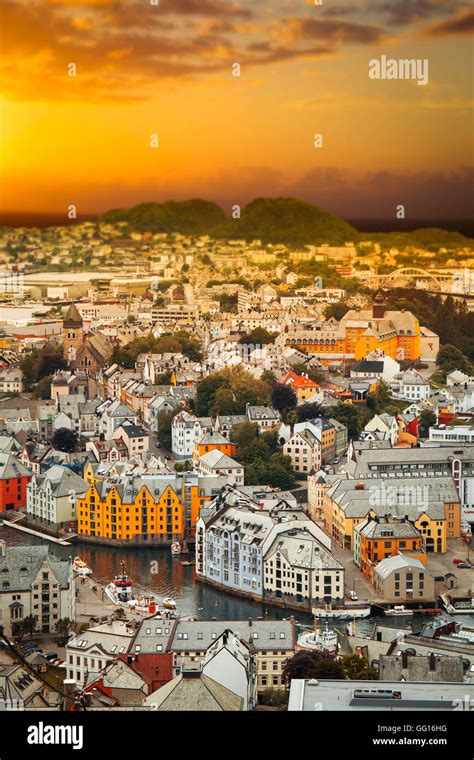 Norway Alesund Town Panoramic View Norwegian Fjords Stock Photo Alamy