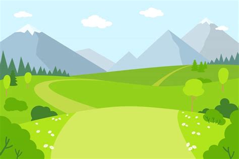 Paisaje de montaña estilo de dibujos animados plana paisaje de verano actividades al aire libre