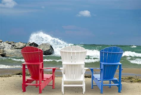 Adirondack Chairs On Beach Stock Image Image Of Foam 42519257