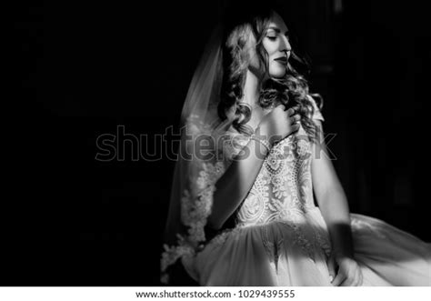 Sexy Bride White Silk Robe Stands Stock Photo 1029439555 Shutterstock