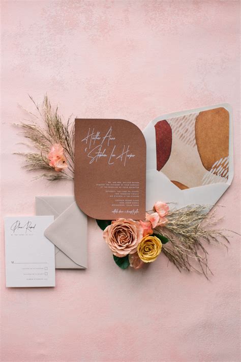 Modern Die Cut Shape Wedding Invitation With White Ink Abstract Design