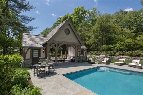 Mid Country Tudor Pool House Traditional Pool New York By