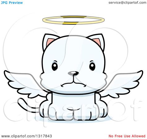 Animal Clipart Of A Cartoon Cute Mad White Kitten Cat