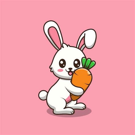 Lindo conejito con ilustración de dibujos animados de zanahoria Vector Premium