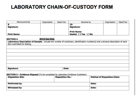 Chain Of Custody Form Template