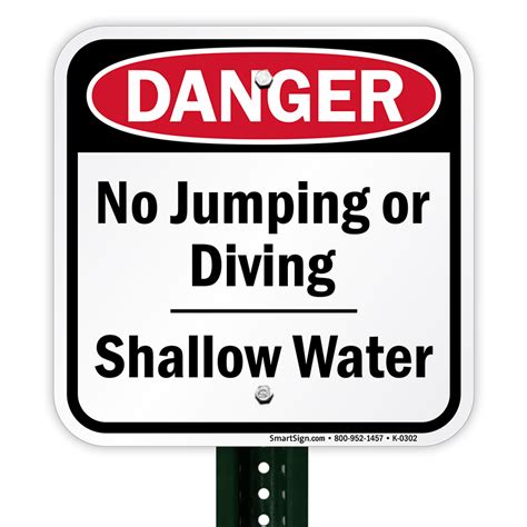 Danger No Jumping Diving Shallow Water Sign Sku K 0302