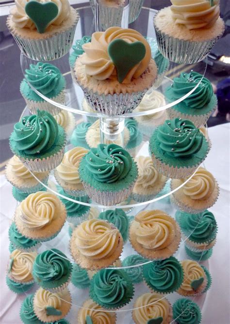 Turquoise And Hearts Wedding Cupcake Tower Wedding Cupcakes Wedding