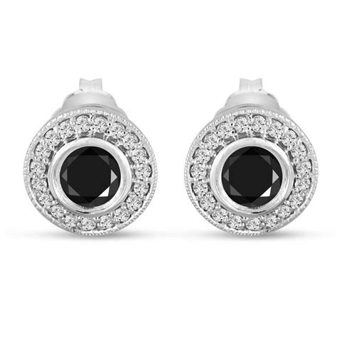 Black And White Diamonds Stud Earrings 096 Carat 14k White Gold Micro