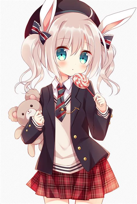 Anime Anime Girls Animal Ears Bunny Ears Gray Hair Aqua Eyes