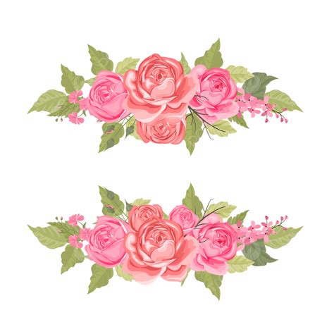 Collection Of Bouquets Pink Blooming Roses Vector Flowers Roses