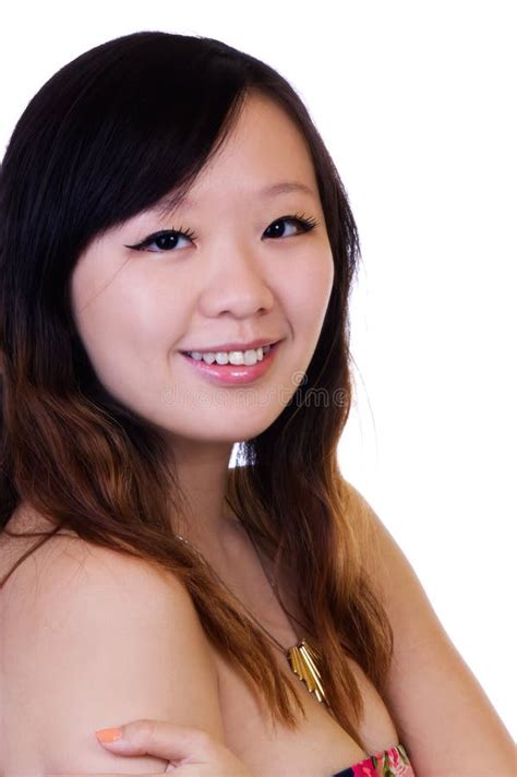 Portrait Chinese American Woman With White Background Stock Photo