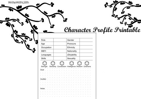 Character Profile Printable For Bullet Journals And Etsy Uk