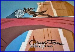 Warner Bros Original Cel Rare Chuck Jones Signed Wile E Coyote Chariots Of Fur Rare Warner Bros