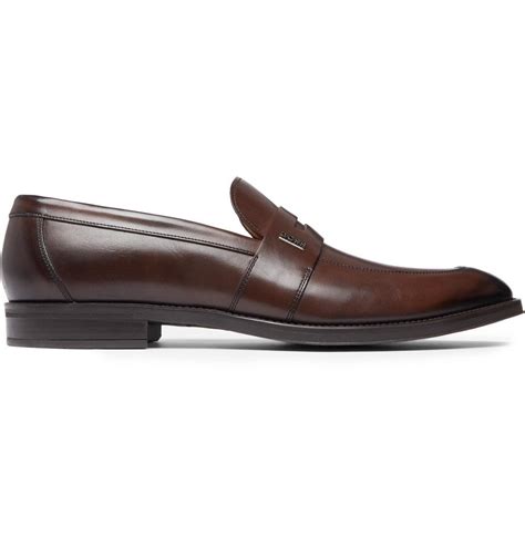 Hugo Boss Coventry Burnished Leather Penny Loafers Brown Hugo Boss