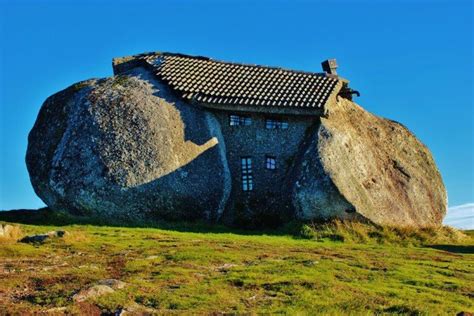 Stone House In Portugal Built Between Two Huge Boulders Stone House