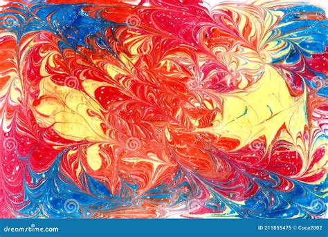 Abstract Fluid Art Background Yellow Orange Red And Blue Colors Mix