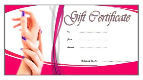Use templates for gift certificates to create a printable gift certificate, personalized with the recipient's name, gift description, event, and more. Nail Salon Gift Certificate Template FREE 2 | Gift ...