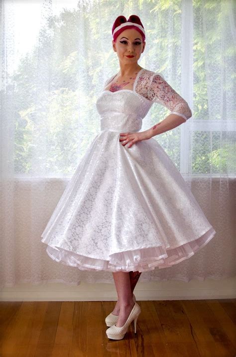 1950s Rockabilly Lorilynwedding Dress With Sleeves Lace Overlay