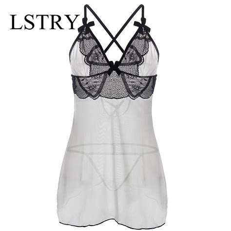 Sexy Nightgown Lingerie Lstry Fashion Patchwork Nightdress Women Sheer