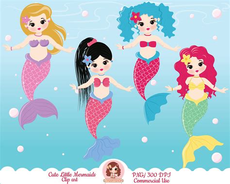 Mermaid Clipart Cute Mermaid Clipart Cute Mermaids Clip Art Etsy