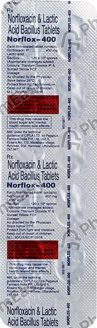 Norflox 400mg Strip Of 10 Tablets Uses Side Effects Price And Dosage
