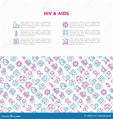 Hiv And Aids Concept With Thin Line Icons Stock Vector Illustration Of Line Health 142001616