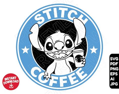 Stitch Coffee Svg Png Clipart Cut File Layered By Color Etsy Polska