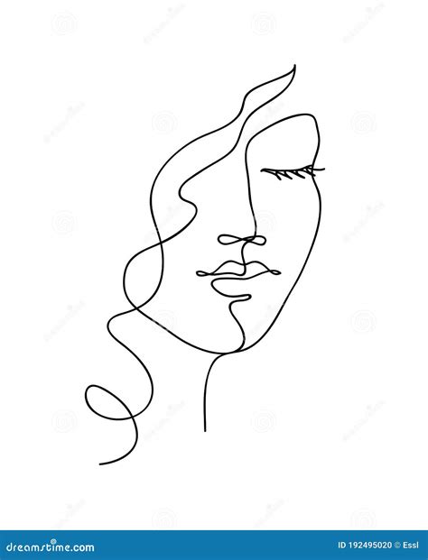Abstract Woman Face With Wavy Hair Black And White Hand Drawn Line Art