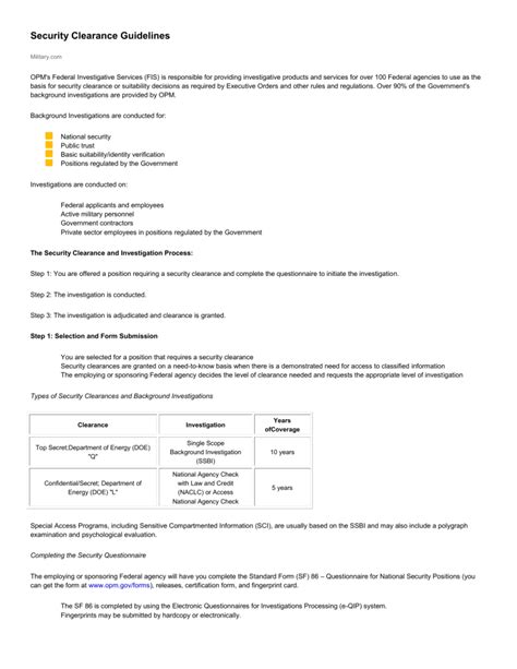 Security Clearance Guidelines