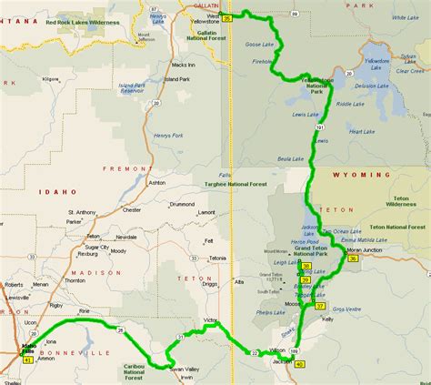 Mappa West Yellowstone Idaho Falls