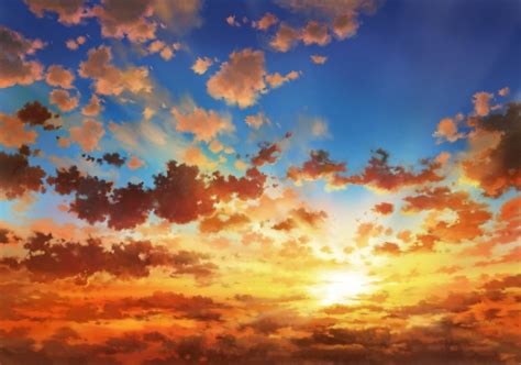 Wallpaper Anime Landscape Sunset Clouds Sky