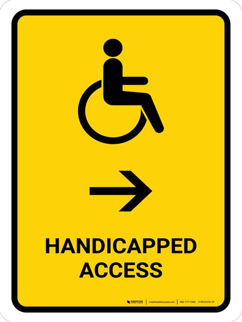 Handicapped Access With Right Arrow Yellow Portrait Wall Sign