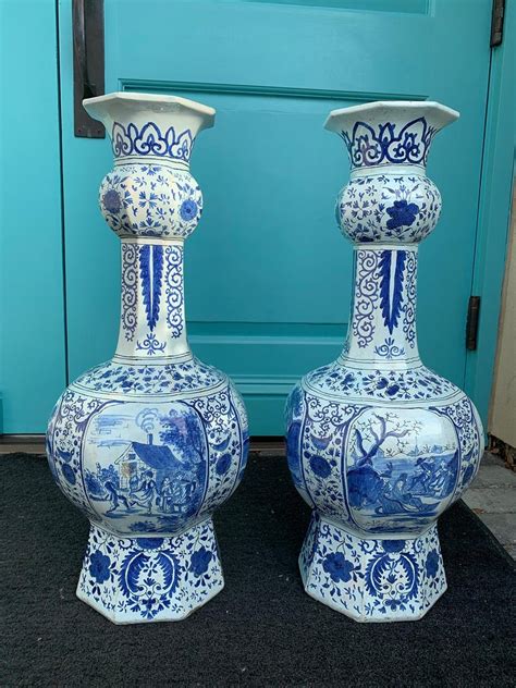 Pair Of Dutch Delft Blue And White Vases Marked Circa 1686 1701 At