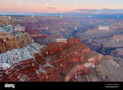 Grand Canyon With Full Moon Over The South Rim In Winter From Hopi