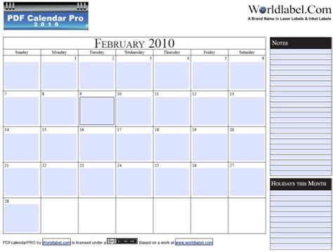 Free 2010 Fillable Calender Pdf Pro Printable Template Worldlabel Blog